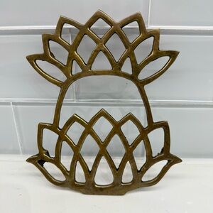 Vintage Brass Pineapple Trivet Pot Holder, Footed Cut out Design 7”L x 5.5”W